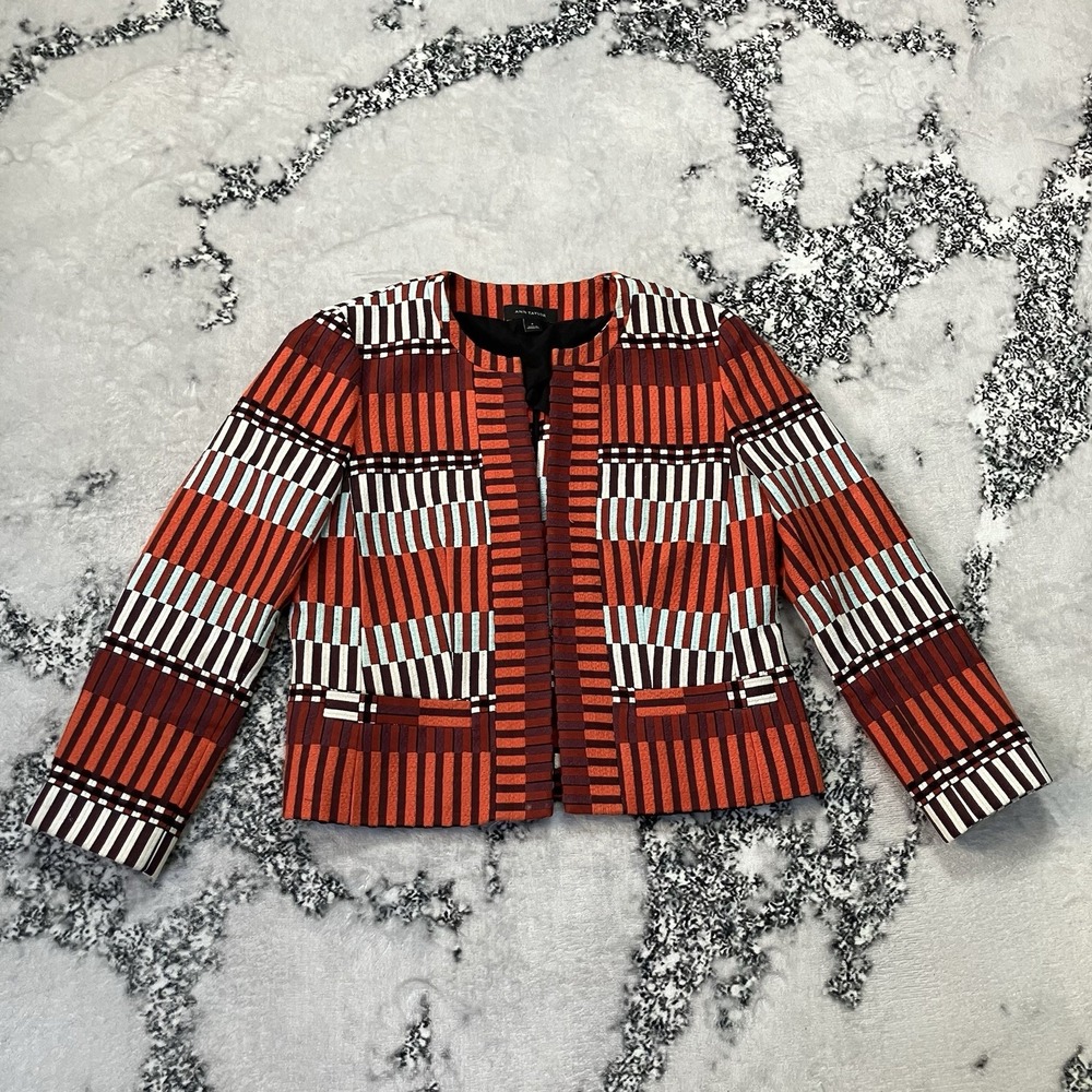 Ann Taylor Blazer Womens Sz 4 Mala Stripe Tapestry Jacket Blazer‎ Orange Red